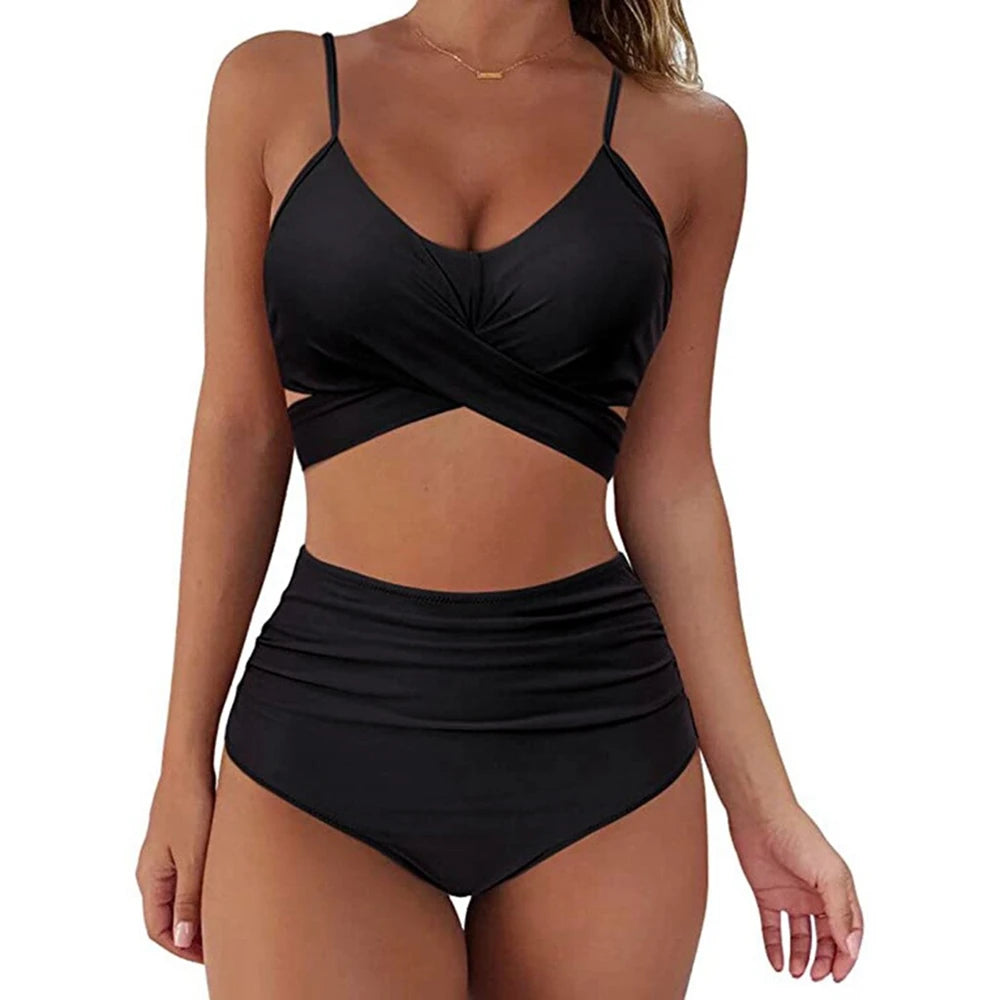 Hot 12 Colors Women Slim Bikini Sets High Waisted Sexy Swimwear