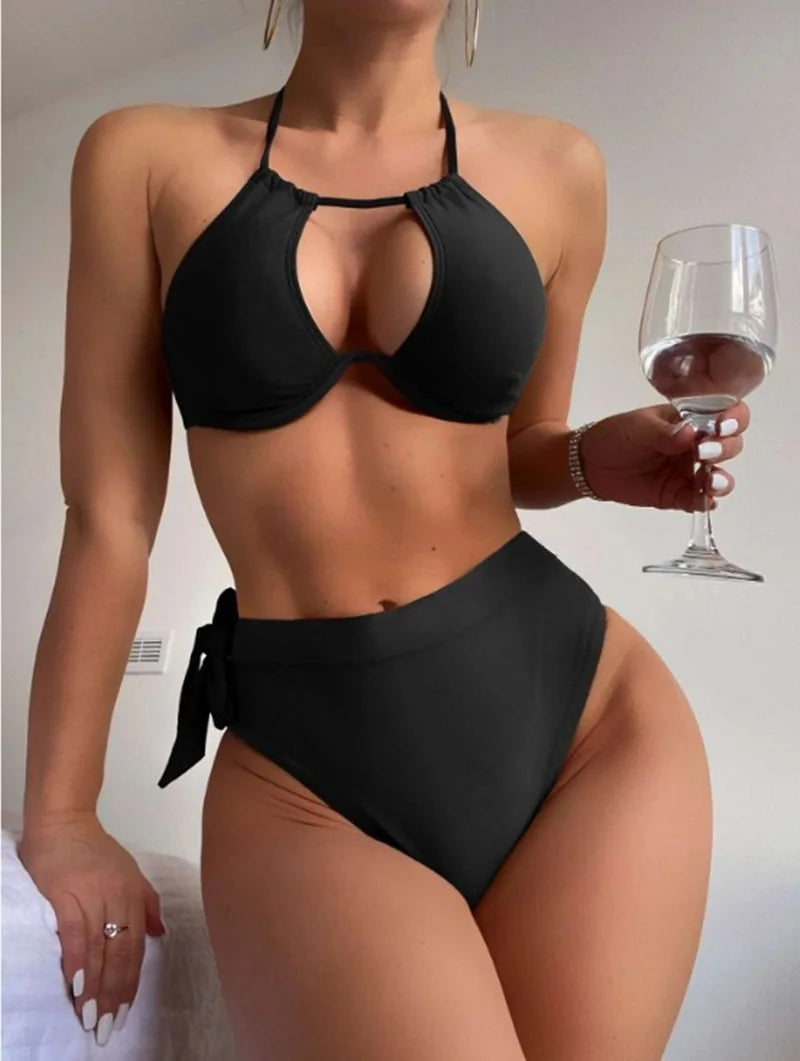 Push Up Underwire Padded Swimwear Women High Waist Bikini