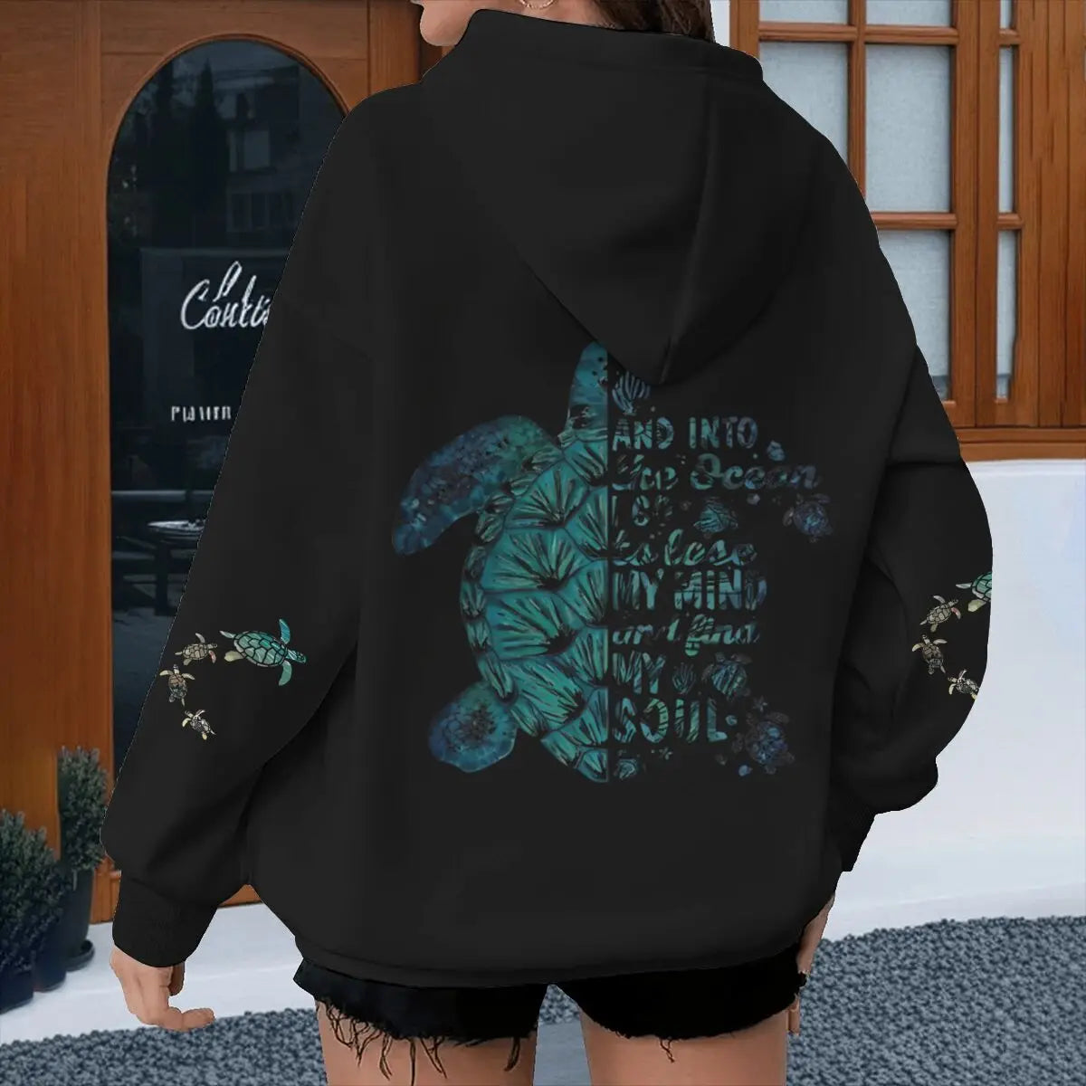Turtle Vintage Hoodies "And Into The Ocean I Go" Women Men Turtle