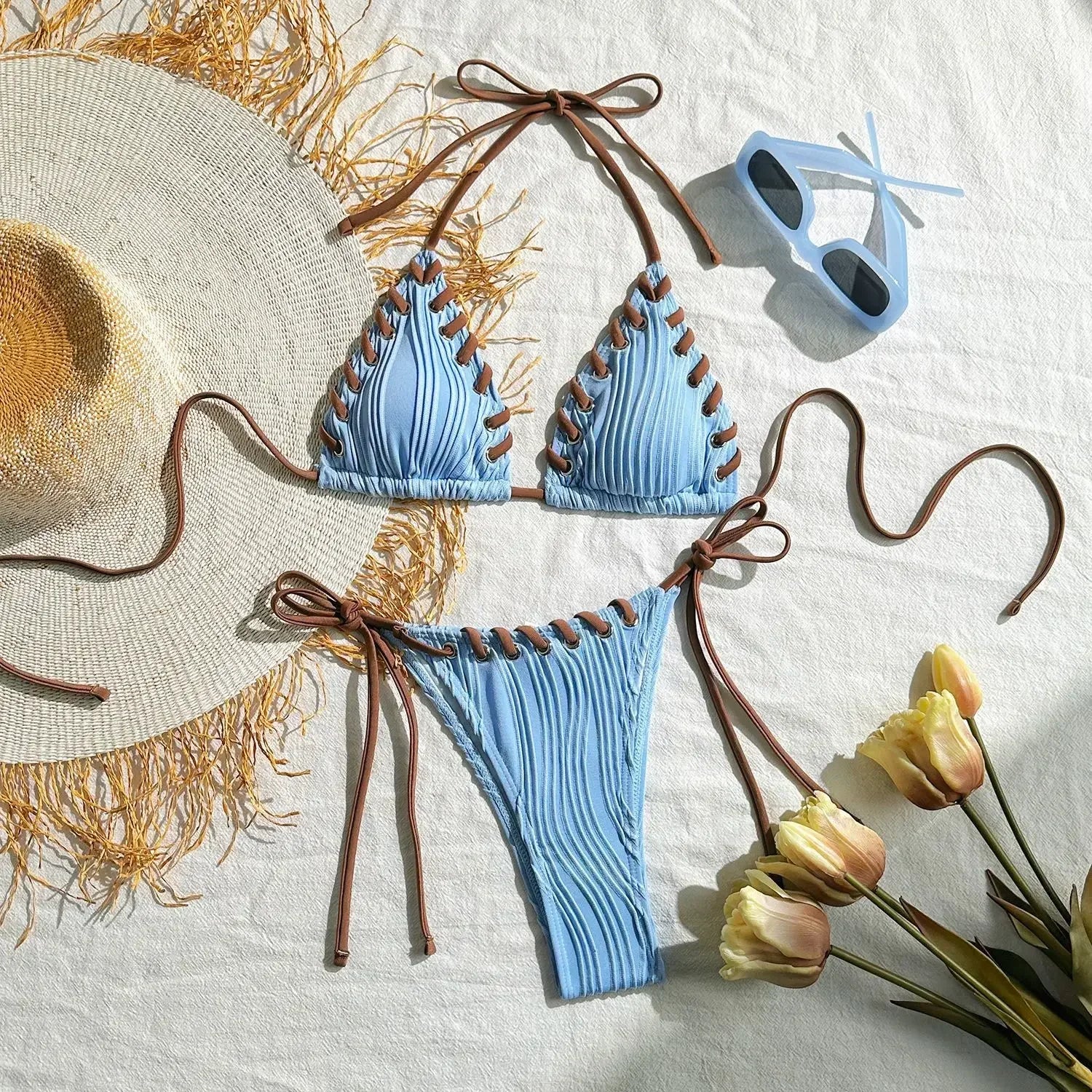 Halter Wrinkled Weave Bikini Women