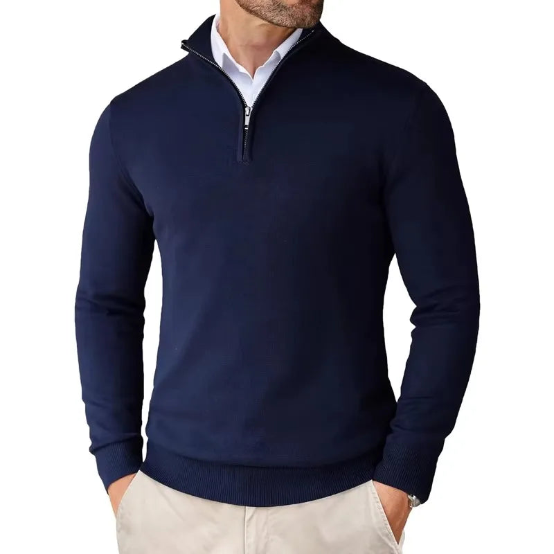 Autumn Men's Quarter Zip Up Sweaters Slim Fit