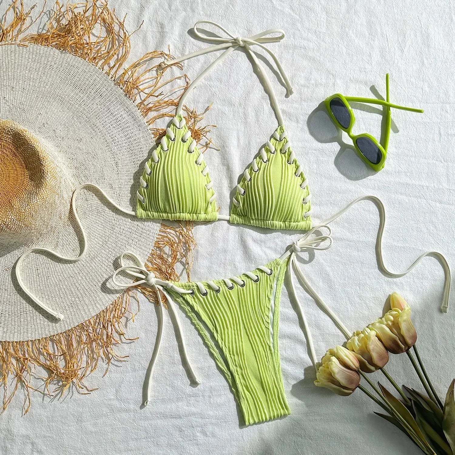 Halter Wrinkled Weave Bikini Women