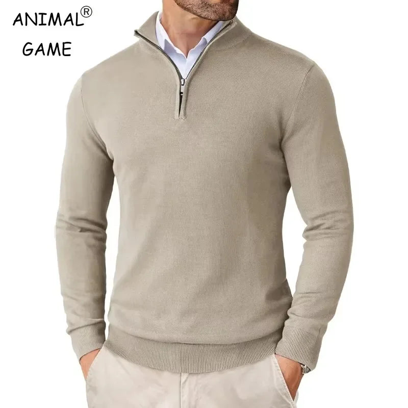 Autumn Men's Quarter Zip Up Sweaters Slim Fit