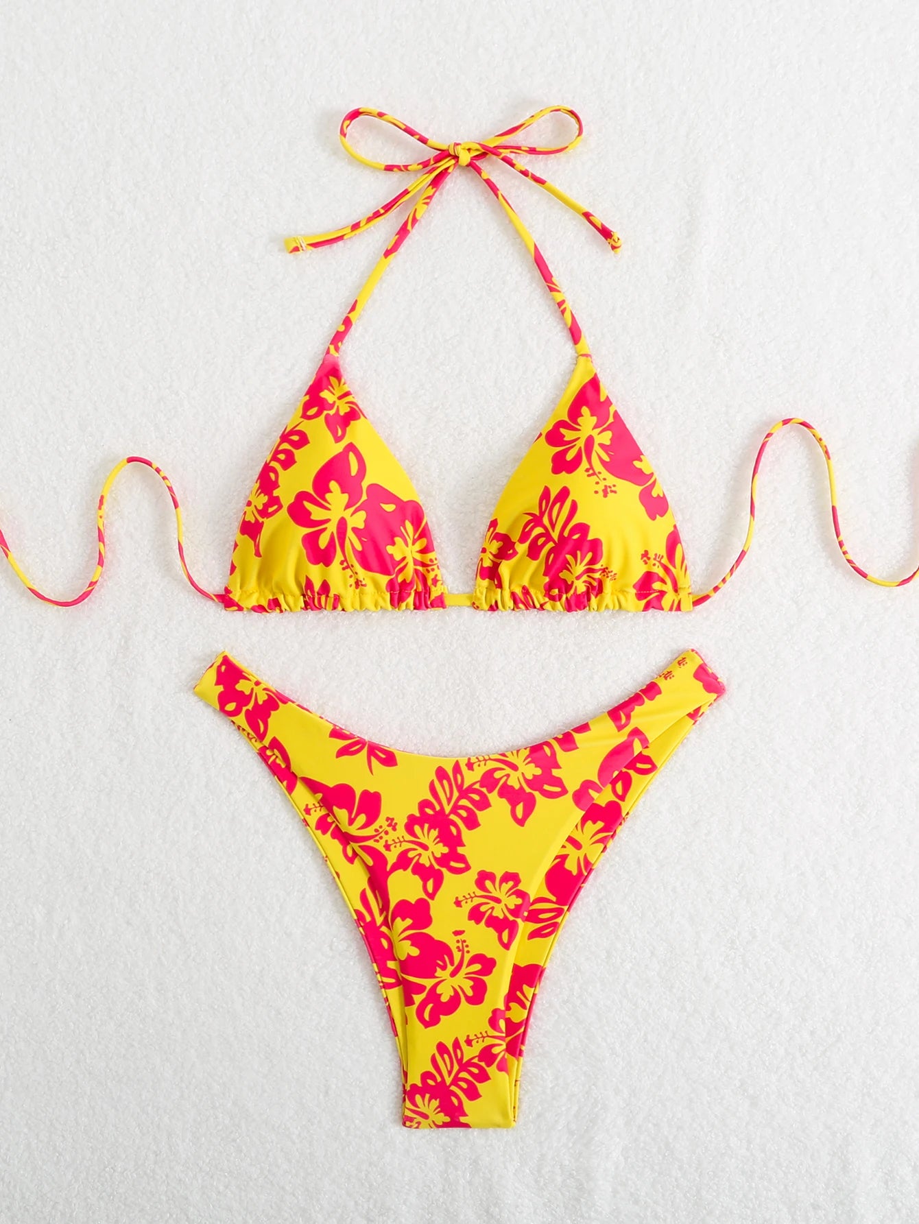 Summer retro floral print 2-piece bikini lace up swimsuit sexy