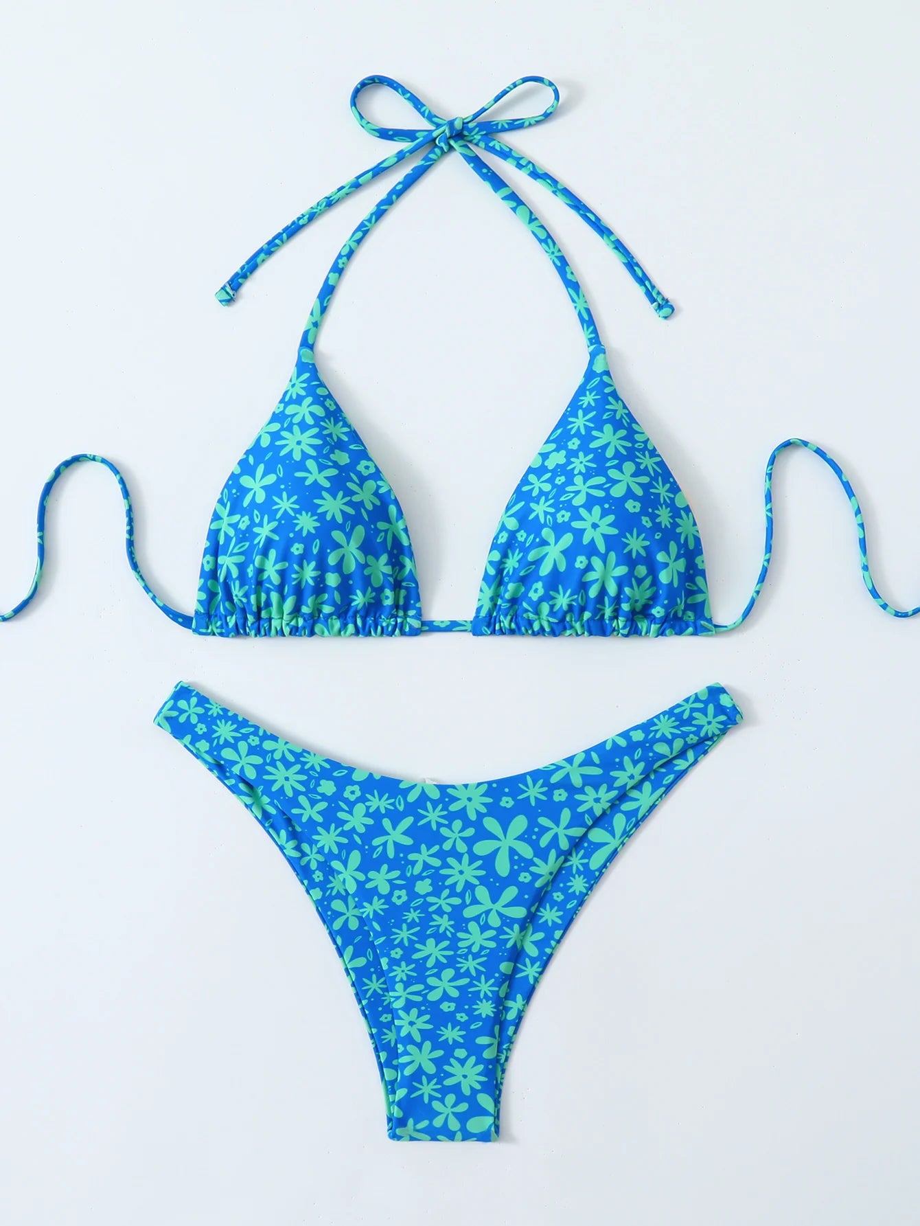 Summer retro floral print 2-piece bikini lace up swimsuit sexy