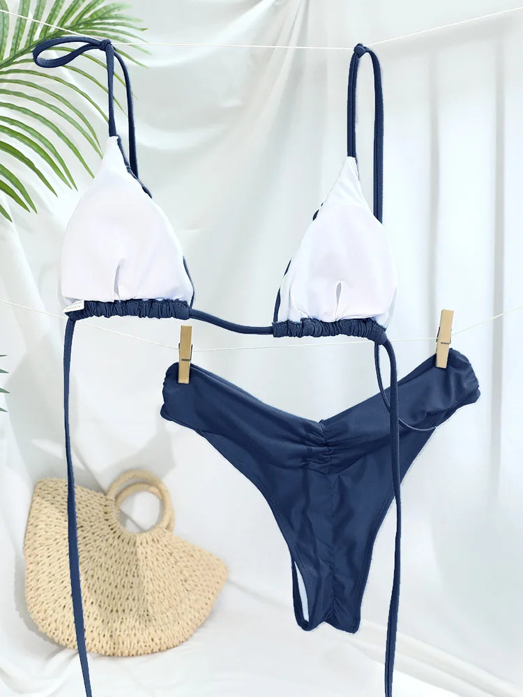 Sexy Folds Bikini Set Solid Micro Bikinis Women