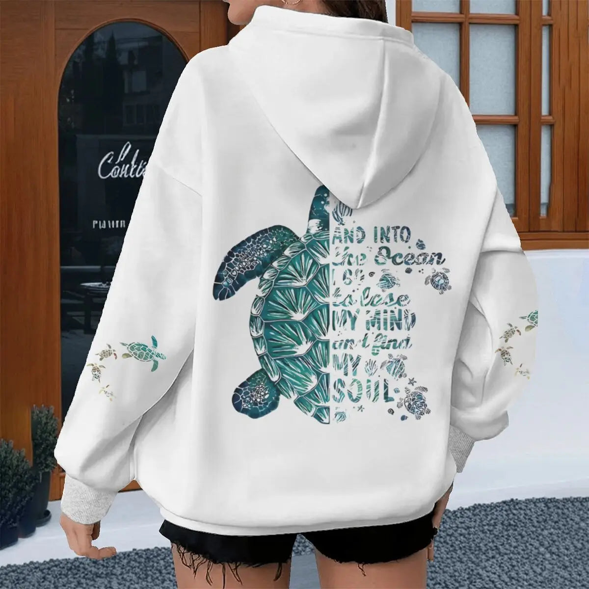 Turtle Vintage Hoodies "And Into The Ocean I Go" Women Men Turtle