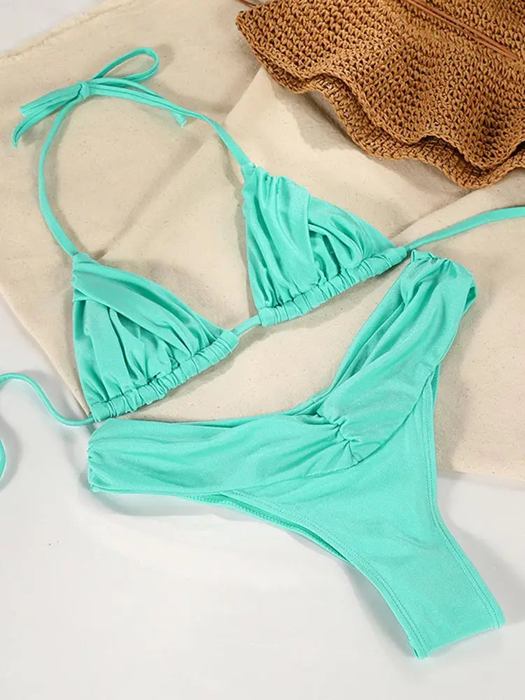 Sexy Folds Bikini Set Solid Micro Bikinis Women