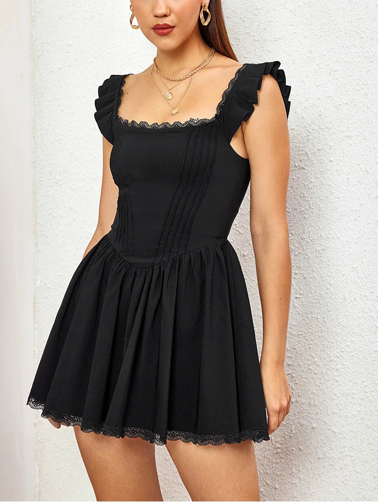 NewAsia Sexy Square-neck Mini Dress Y2K Elegant