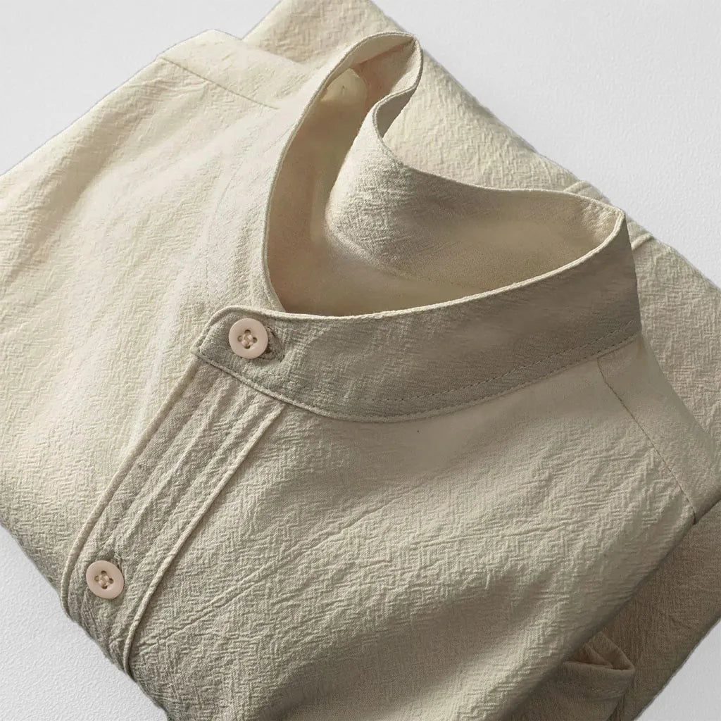 Men's Cotton Linen T-shirt Summer Hot Sale Henley Neck Casual