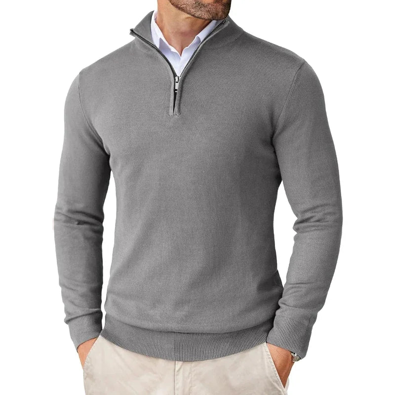 Autumn Men's Quarter Zip Up Sweaters Slim Fit