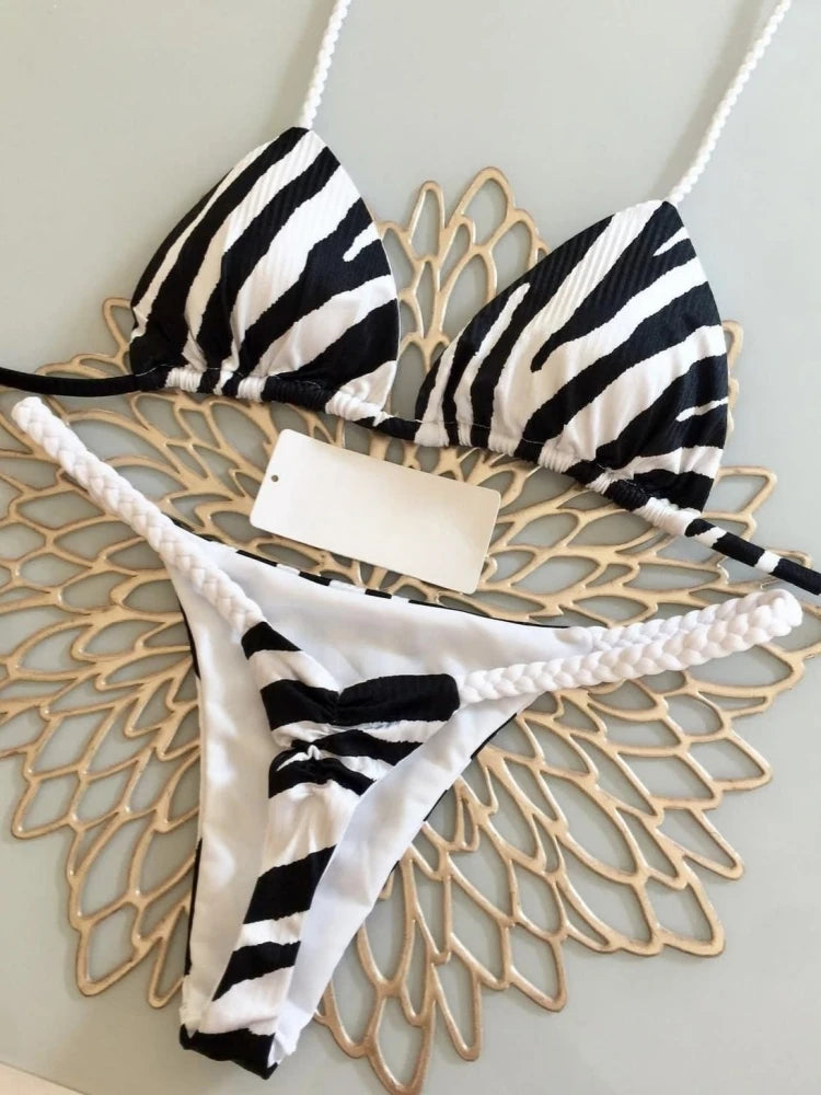 Bikini High Waist Swimsuit Sexy Thong Bikini Set Zebra