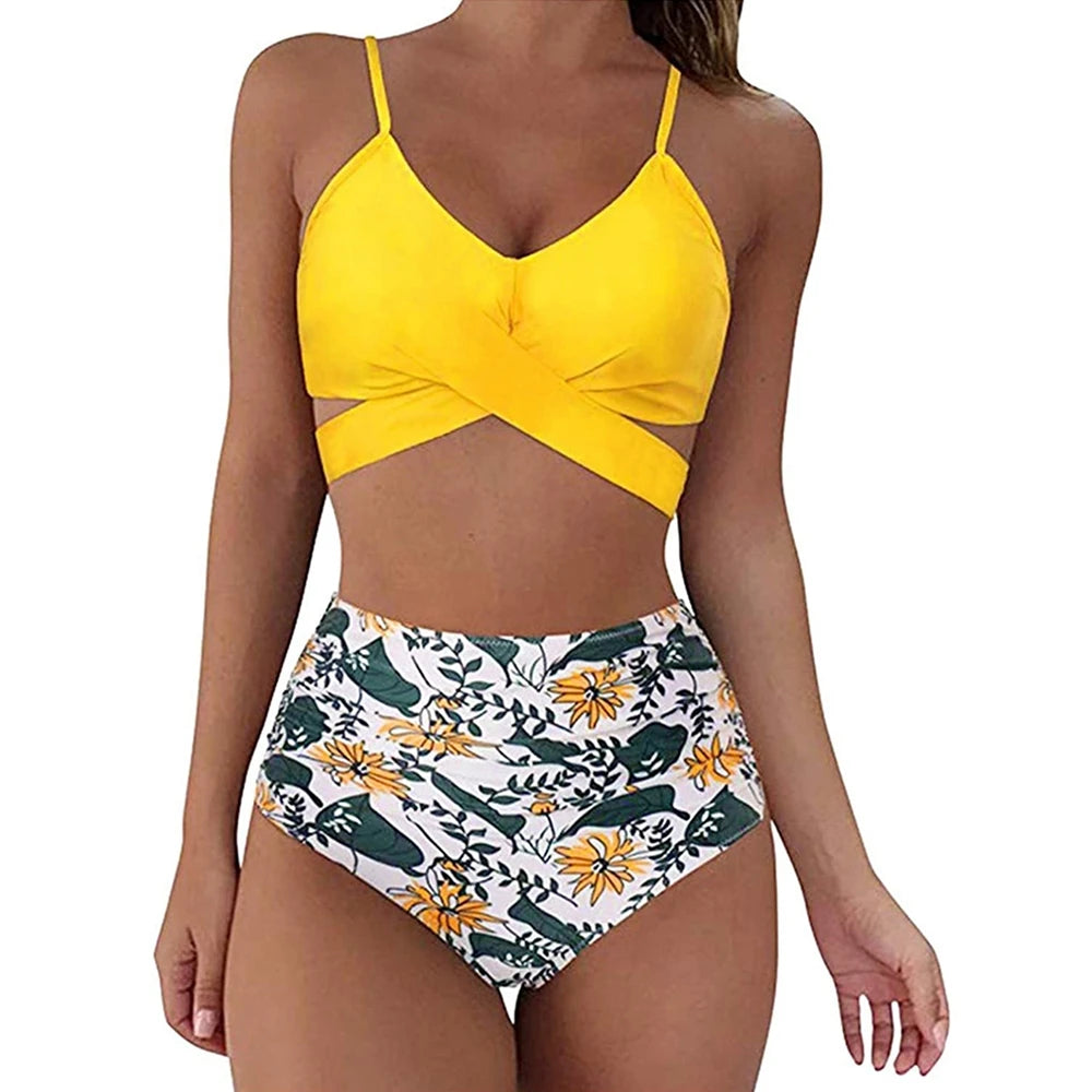 Hot 12 Colors Women Slim Bikini Sets High Waisted Sexy Swimwear