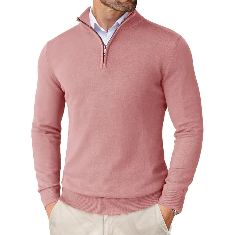 Autumn Men's Quarter Zip Up Sweaters Slim Fit