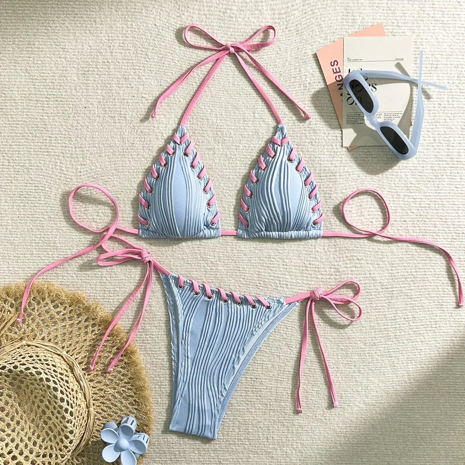 Halter Wrinkled Weave Bikini Women