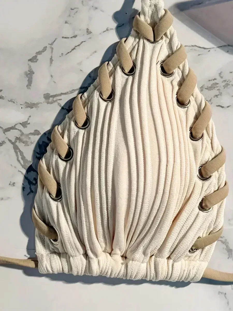 Halter Wrinkled Weave Bikini Women