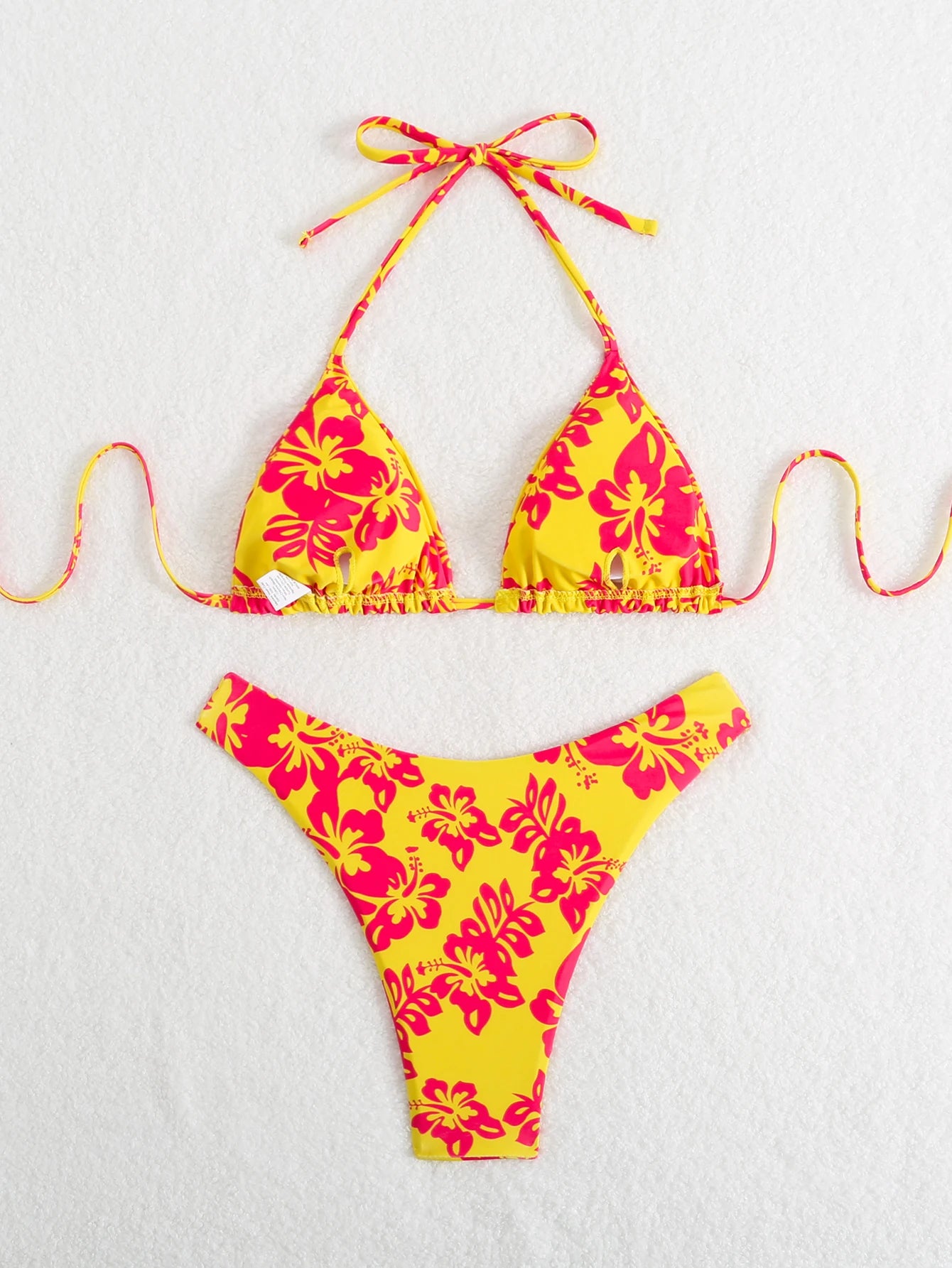 Summer retro floral print 2-piece bikini lace up swimsuit sexy