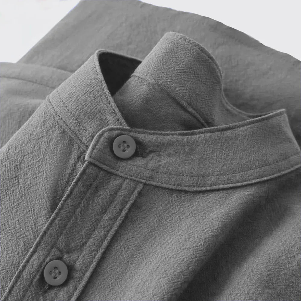 Men's Cotton Linen T-shirt Summer Hot Sale Henley Neck Casual