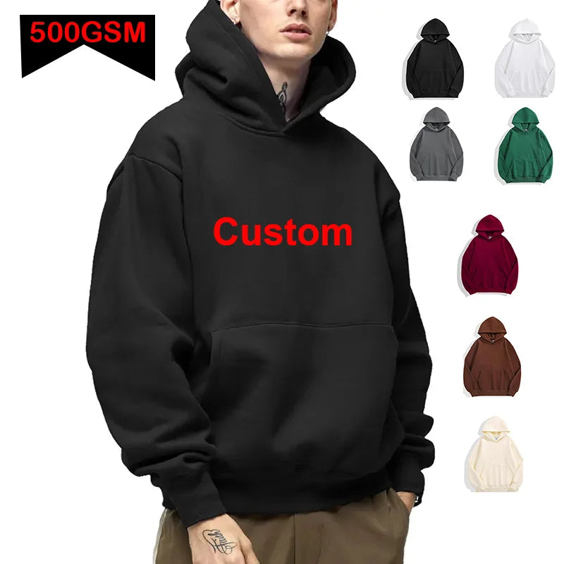 Hoodie 500Gr Heavy Weight New  Casual Men's Top Solid Color