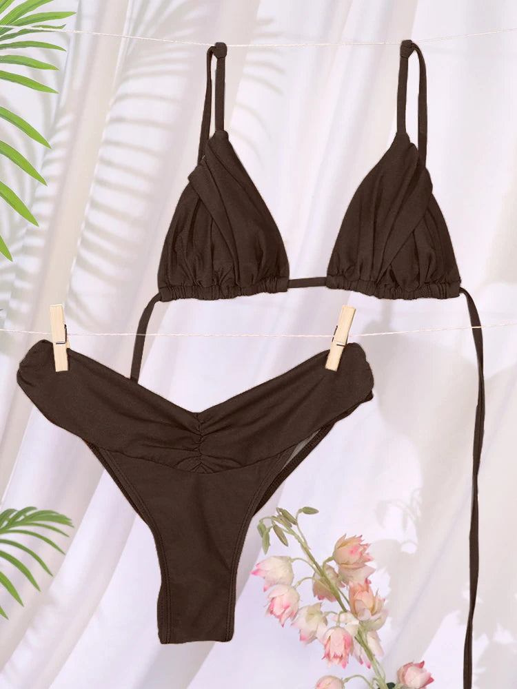 Sexy Folds Bikini Set Solid Micro Bikinis Women