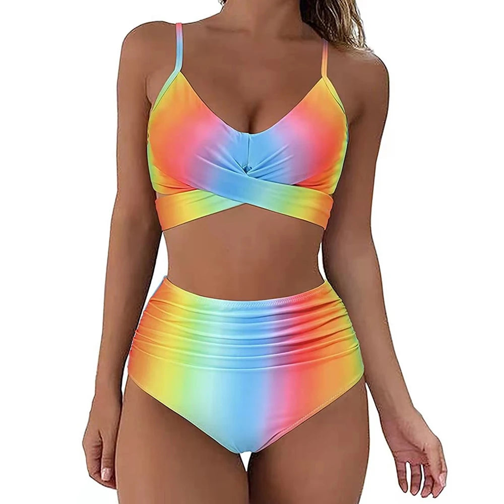 Hot 12 Colors Women Slim Bikini Sets High Waisted Sexy Swimwear