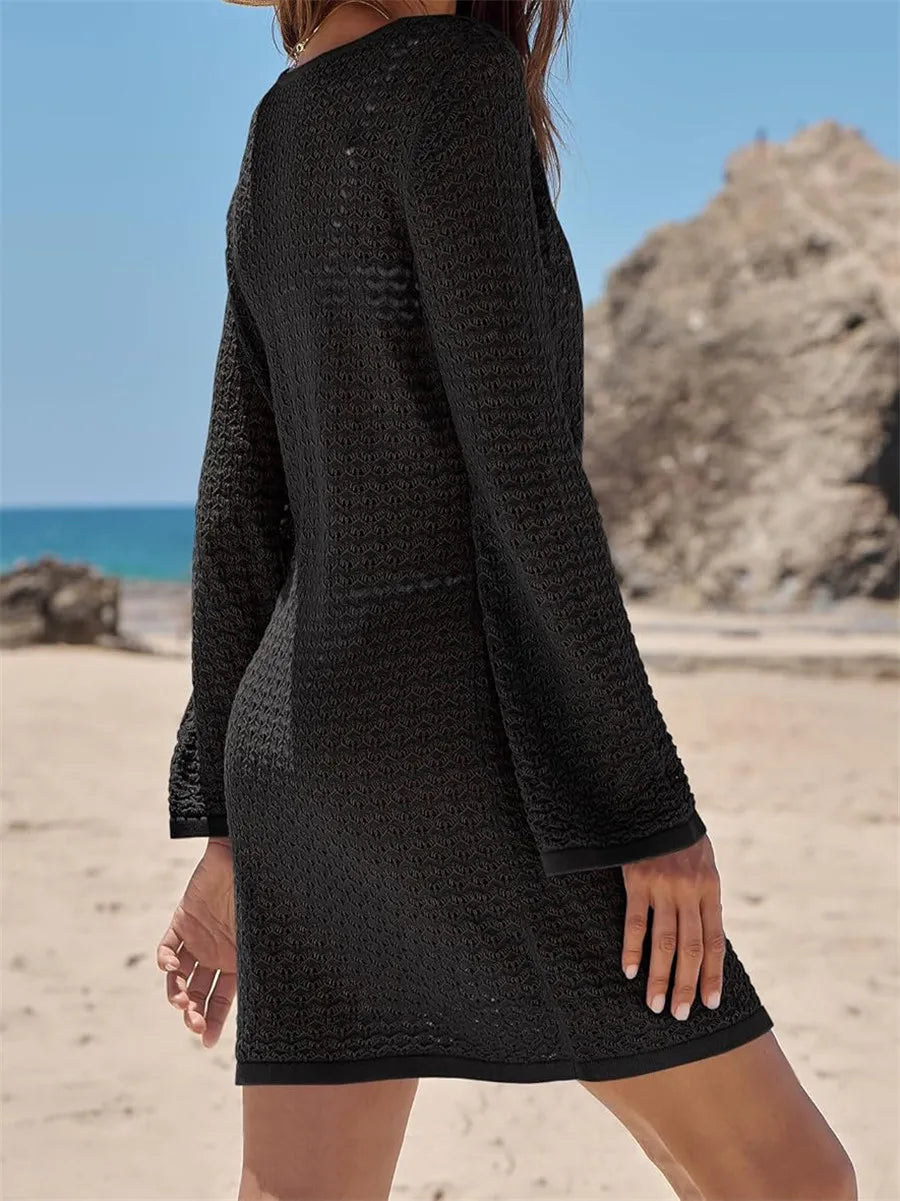 Beach Cover Up  For Women Solid Color Tie-Up