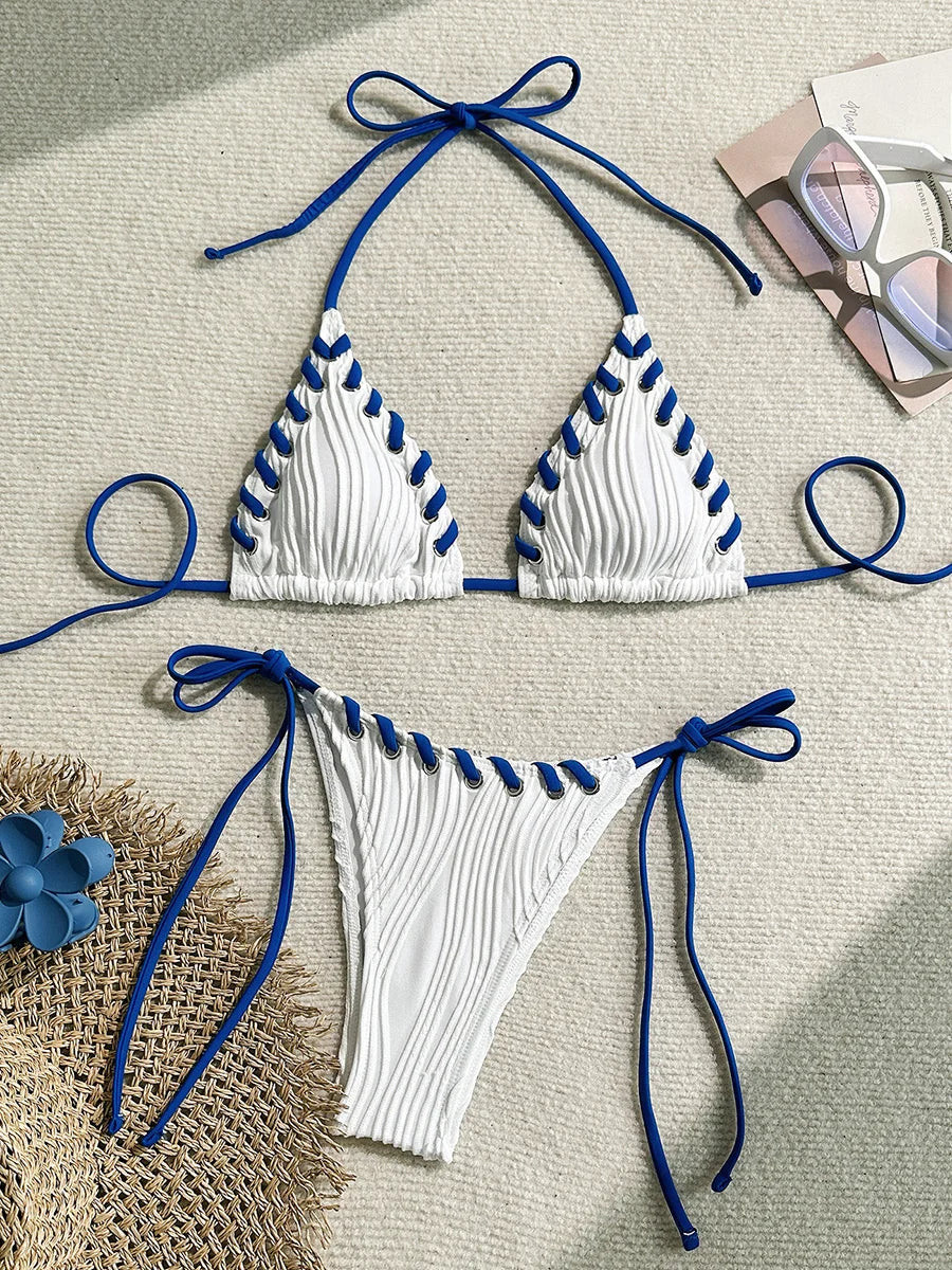 Halter Wrinkled Weave Bikini Women