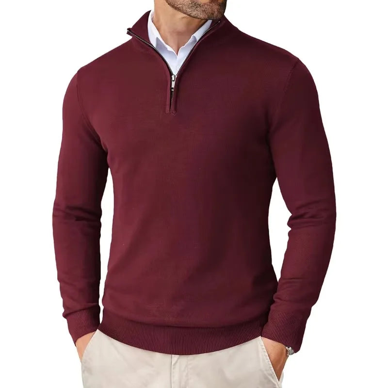Autumn Men's Quarter Zip Up Sweaters Slim Fit
