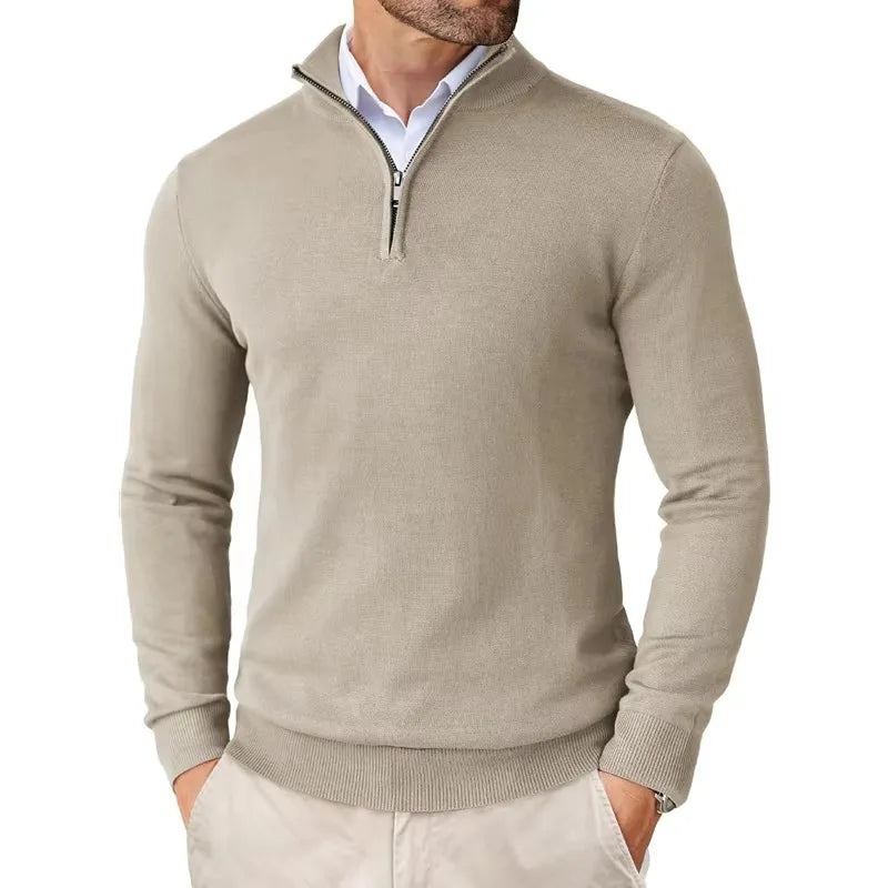 Autumn Men's Quarter Zip Up Sweaters Slim Fit